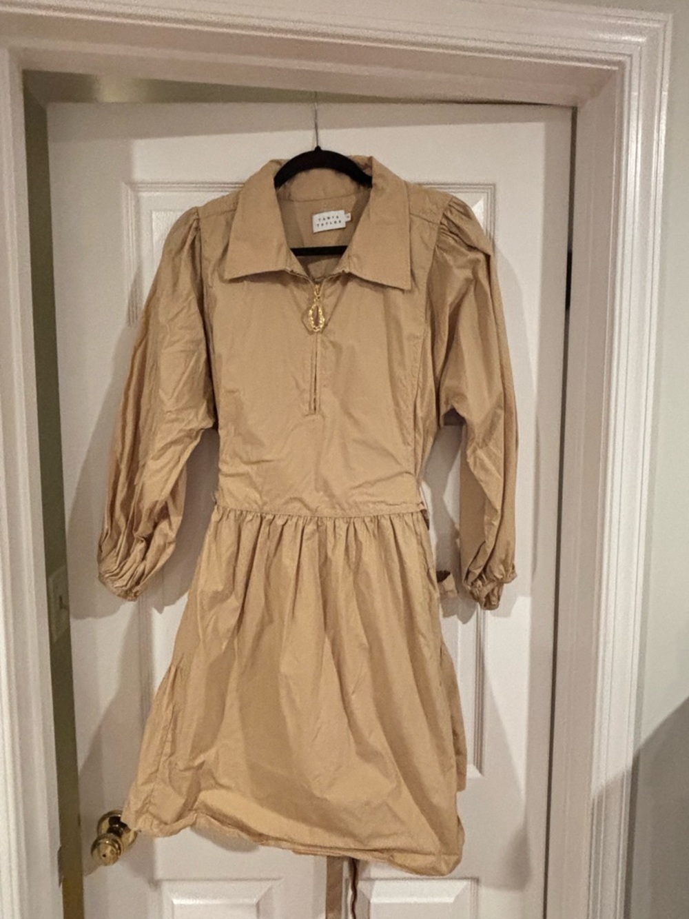 Tanya Taylor Cotton Poplin Puff Sleeve Tie Back Dress  2x